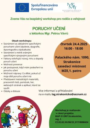 Bezplatný workshop Poruchy učení 24. 4.